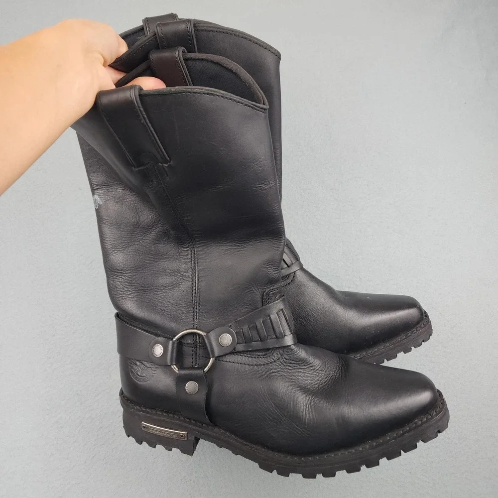 Milwaukee Leather Boots Mens Size 11.5 Black Harness Biker Lug Sole MBM 9015